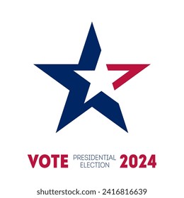 Print of t-shirt for  Political election campaign. Stylized star with american flag colors and symbols. Presidential election 2024 in USA. Election voting poster.