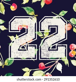 Print for T-shirt. The seamless pattern cherries. Watercolor. Acrylic. Brush. Watercolor background.