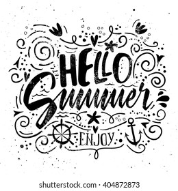Print for T-shirt. Vector illustration. Grunge style. Hello summer.