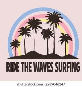 Print for t-shirt vector image.  
Summer Vibes, Summer Chill. Surfer ready to launch. Vector illustration, editable, EPS 10.