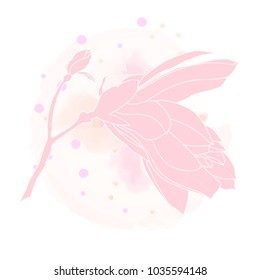 Print for t-shirts, bags, textiles, clothing. Vector illustration of a Magnolia flower. Simulates a watercolor background.