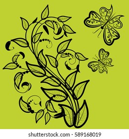 Print two butterflies fly to flower