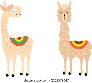 Print with two llamas. For holidays, cards and invitations, covers and brochures, prints for children, interior design, packaging and fabrics. Vector illustration.