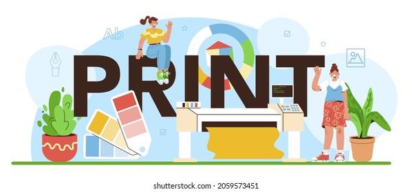 Drucken Sie typografische Header. Buchdrucke, Zeitungen oder Zeitschriften. Druckhaustechnik, Herstellung von gedruckten Publikationen. Flache Vektorgrafik