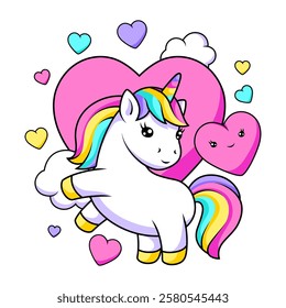 Print with unicorn. Happy birthday party design.