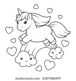 Print with unicorn. Happy birthday party design.