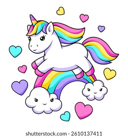 Print with unicorn. Happy birthday party design.