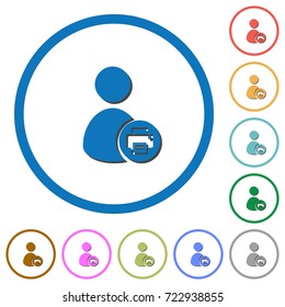 Print user account flat color vector icons with shadows in round outlines on white background
