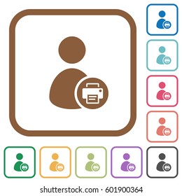 Print user account simple icons in color rounded square frames on white background