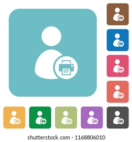 Print user account white flat icons on color rounded square backgrounds