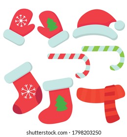 Print Vector cartoon icons of Christmas decorative elements. 
