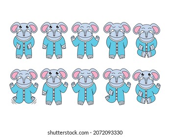 Print Vector cute elephant pose cartoon icon illustration