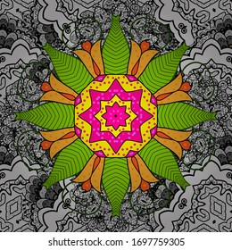 Print. Vector. Design wrapping and gift paper, greeting cards, banner and posters design. Fashionable fabric pattern. Doodles black, white and green on colors.