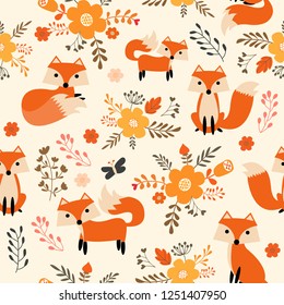 Print Vector Fox Seamless Pattern