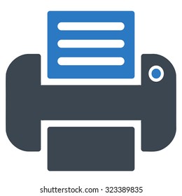 Print vector icon. Style is bicolor flat symbol, smooth blue colors, rounded angles, white background.