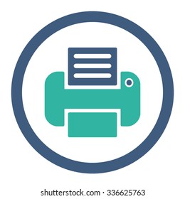 Print vector icon. Style is bicolor flat rounded symbol, cobalt and cyan colors, rounded angles, white background.
