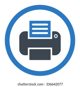 Print vector icon. Style is bicolor flat rounded symbol, smooth blue colors, rounded angles, white background.