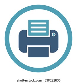 Print vector icon. Style is bicolor flat rounded symbol, cyan and blue colors, rounded angles, white background.