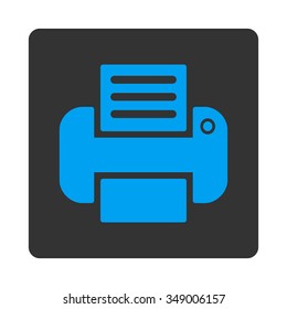 Print vector icon. Style is flat rounded square button, blue and gray colors, white background.
