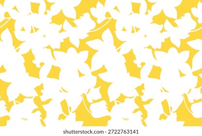 Imprimir. Ilustração vetorial Padrão botânico amarelo sem emenda com silhuetas de flor em vetor para têxteis para mulheres