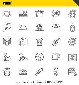print vector line icons set. sun, shirt and book Icons. Thin line design. Modern outline graphic elements, simple stroke symbols stock illustration