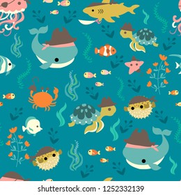 print vector sea life underwater seamless pattern illustration design