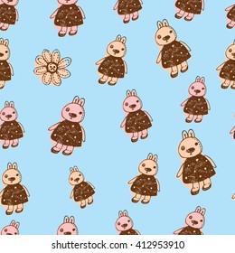 Print vector seamless background on the topic of handmade toys.
Repeating a funny bunny.