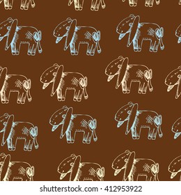 Print vector seamless pattern on handmade toys.
Repeating sad donkey.
