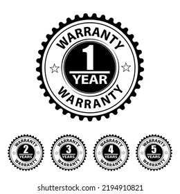 Print - Warranty set - 1 year, 2 years, 3 years, 4 years, 5 years. - Black emblem for printing.  Vector typography design element isolated on white background. 