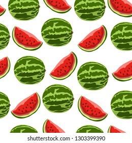 Print with watermelons and watermelon slices, seamless pattern