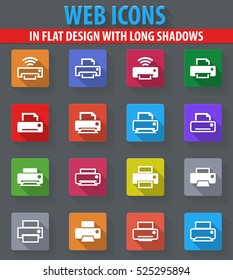 Print web icons in flat design with long shadows