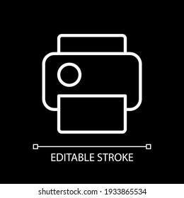 Print white linear icon for dark theme. Making copies of documents. Duplicating text files. Thin line customizable illustration. Isolated vector contour symbol for night mode. Editable stroke