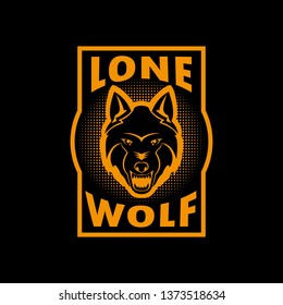 Print the wolf with the text. Color illustration of a lone wolf