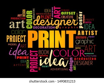 PRINT word cloud, creative business concept background svg