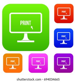 Print word on a computer monitor set icon in different colors isolated vector illustration. Premium collection