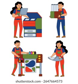 Print Worker Profesion Character Vector Illustration