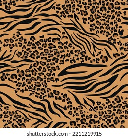 Imprimir la textura vectorial de leopardo de cebra patrón de mezcla sin fisuras en el fondo textil, animal