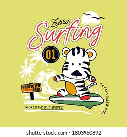 print of zebra surfing, cute animal, baby zebra, zebra vector, world pacific waves, catch some waves, unique zebra for t shirt