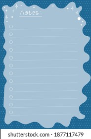 printabe to do list, notes, memo pad template in blue pastel color. Can use for Bullet Journal, Planner, Scrapbook, stationery, notepad