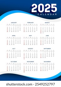 printable 2025 annual calendar template in business style vector