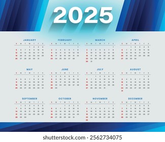printable 2025 annual calendar template in business style vector