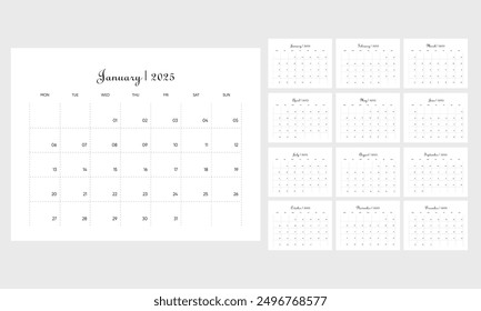 Calendario imprimible 2025, Calendario imprimible 2025, Plantilla de calendario 2025, Calendario de escritorio