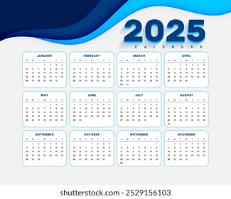 Plantilla imprimible del calendario del planificador de eventos 2025 en Vector de estilo empresarial