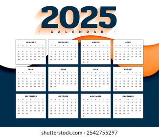 printable 2025 full page monthly calendar template design vector