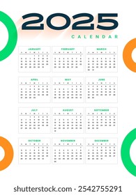 printable 2025 monthly calendar template in modern style vector