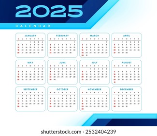 printable 2025 new year calendar template a business stationery vector