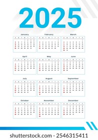 printable 2025 new year calendar template schedule event or task vector