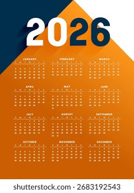 printable 2026 new year calendar layout design vector