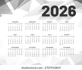 printable 2026 wall calendar template in black white vector
