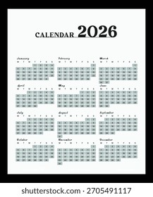Layout do Calendário Anual 2026 Imprimível